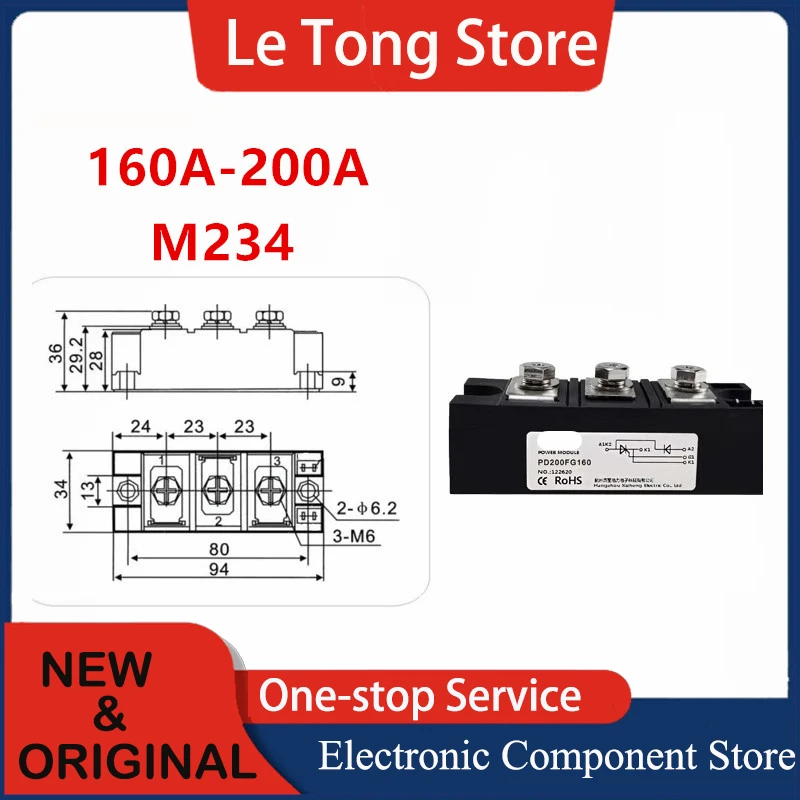 Tech-Module Thyristor PD, PD25FG120, PD40FG120, 25A, 40A, 55A, 70A, 90A, 110A, 130A, 160A, 200A, 1200V, 1600V