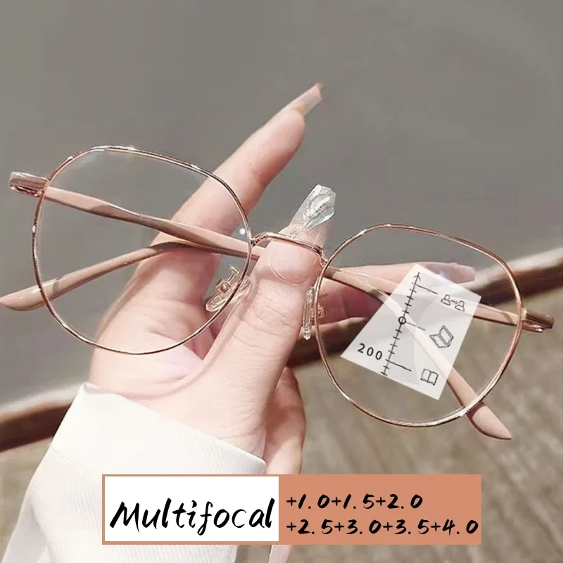 

High Definition Multifocal Reading Glasses Round Frame Near and Far Eyeglasses Women Men's Luxury Vintage Diopter Presbyopia