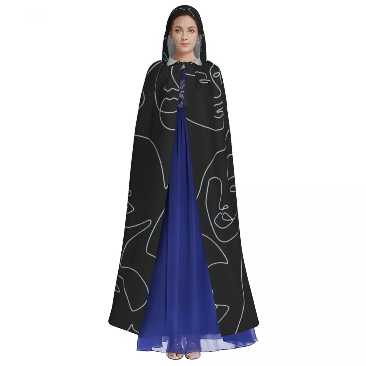 The People Line Art Hooded Cloak Halloween Party Cosplay Woman Men Adult Long Witchcraft Robe Hood