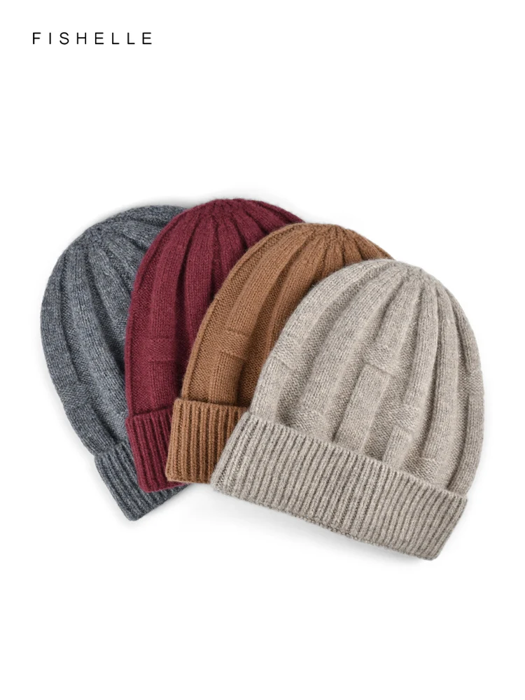 New Solid Color Pure Wool Hat Men Women Warm Knitted Wool Cap Autumn Winter Adults Casual Beanie Luxury Gifts