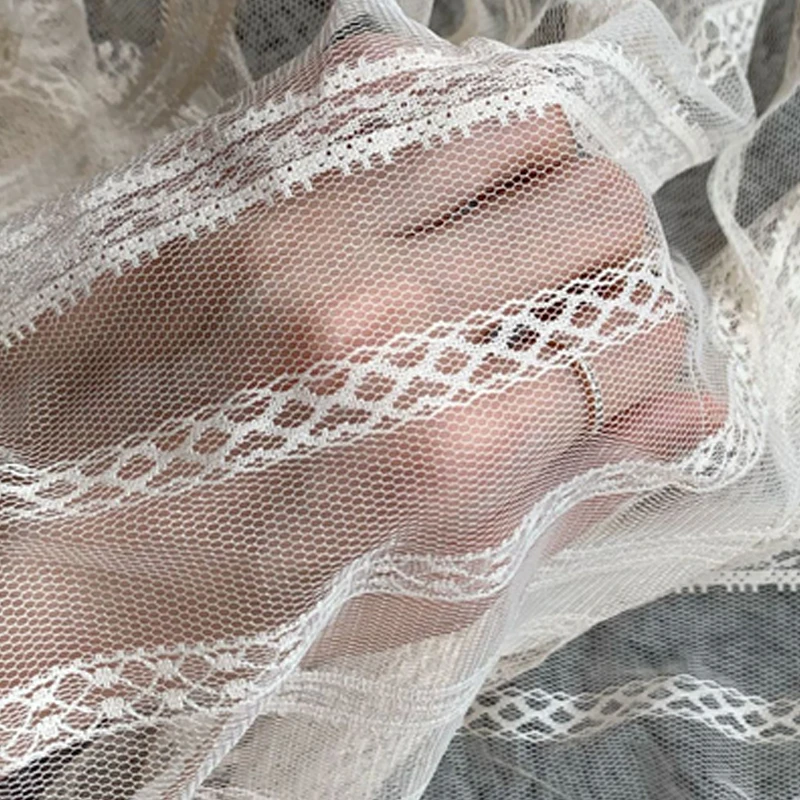 Soft Micro-Elastic Mesh Lace Vertical Pattern Skirt Lining Fabric Base Dress for Children's DIY Baby Clothes And Toys Fabric