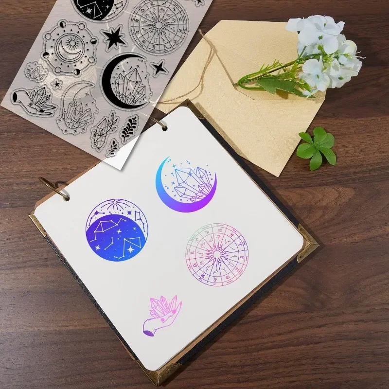 1pc Crescent Moon Clear Rubber Stamps Crystal Six Pointed Star Vintage Reusable Transparent Silicone Stamp Seals for Journaling