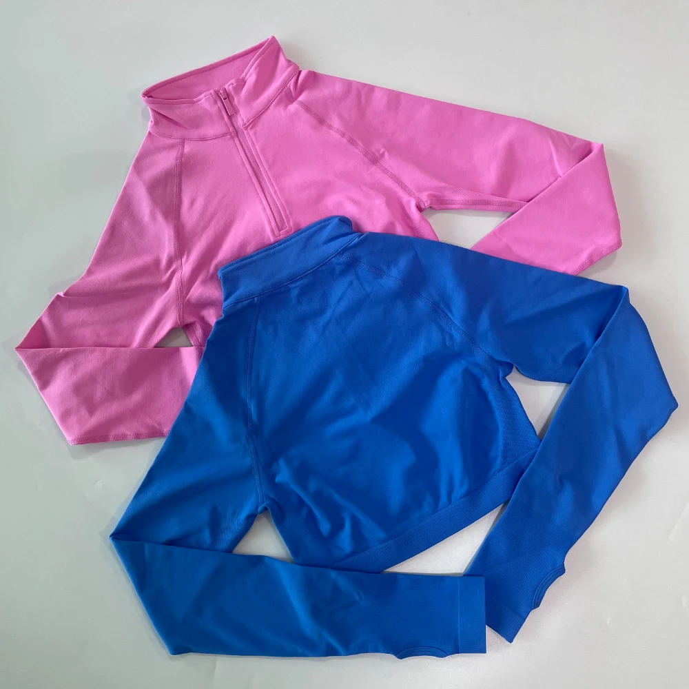 Pericic Crop-Top Yoga-Shirts Damen Langarm Zippy Crop-Top Sport-Oberteile mit Daumenlöchern Fitness Gym-Top Lauf-Workout-Kleidung – Detail 4
