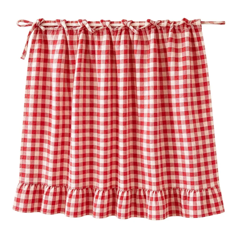 Farmhouse Gingham Cabinet Curtain For Under Sink Storage, Ruffled Sink Skirt For Bathroom Vanity Or Kitchen Island=, 78x55cm