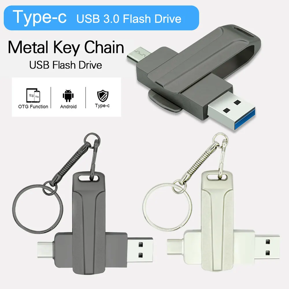 C타입 듀얼 포트 USB 플래시 드라이브, 금속 회전식 USB 3.0 펜 드라이브, 비즈니스 크리에이티브 선물, 플래시 디스크 메모리 스틱, 128GB, 64GB