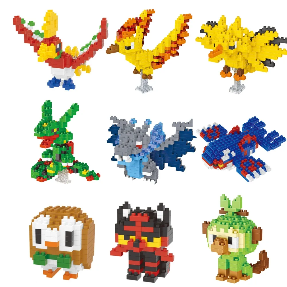 LNO Pokemon Micro Building Blocks Rayquaza Rowlet Mega Charizard Cyndaquil Kyogre Grookey DIY 3D Model Mini Brick Figures Toy