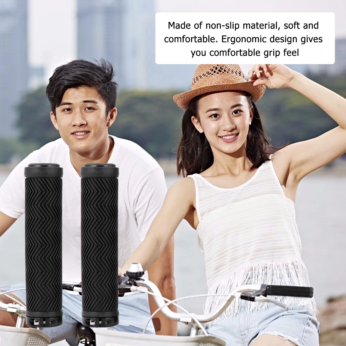 

1 Pair Anti-Slip Bike Handlebar Grips Wave Texture Ergonomic Comfortable Cycling Skid-Proof Grips Mountain Bike Rubber Ends