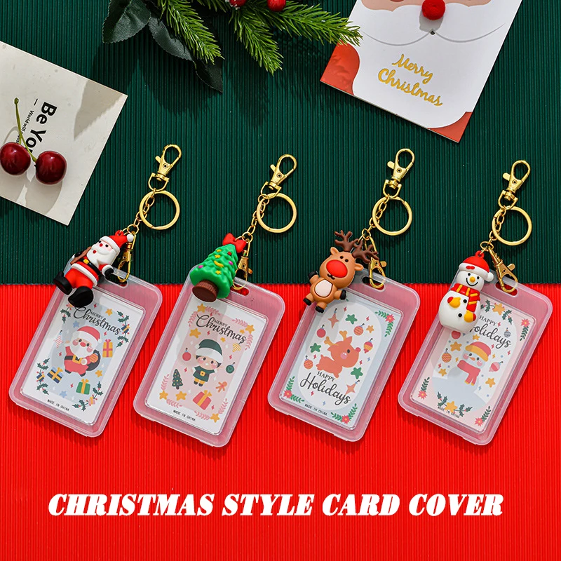 Golden Christmas silicone card holder double sided transparent  waterproof students ID card holder cute keychain holiday gift