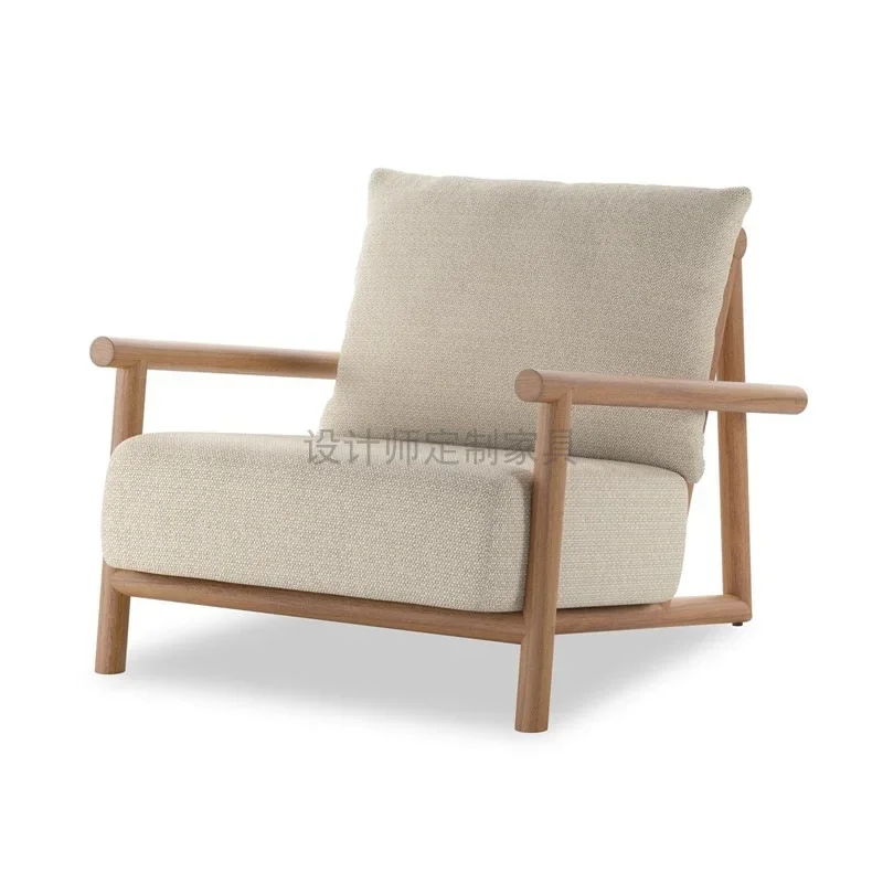 Nordic minimalist small apartment living room solid wood sofa chair B & B club cafe fabric single armrest leisure chair