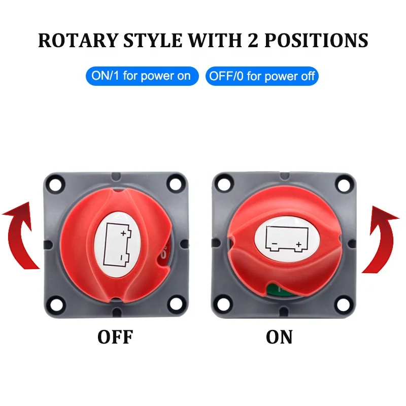 (On/Off) DC 12V-60V 100A-300A Car RV Boat Marine Selector Isolator Disconnect Switch Rotary Cut Battery Circuit Cutter