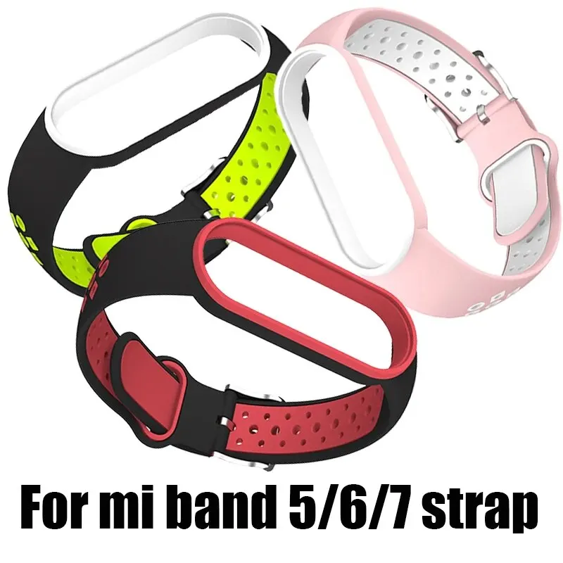 For Xiaomi Mi Band 7/6/5/4/3 Strap Double Color Silicone Wristband Bracelet Replacement For Xiaomi Band 4 MiBand 5 6 Straps