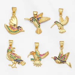 OCESRIO Multicolor Bird of Peace Pendant for Necklace DIY Copper Gold Plated CZ Woodpecker Eagle Jewelry Making Supplies pdta779