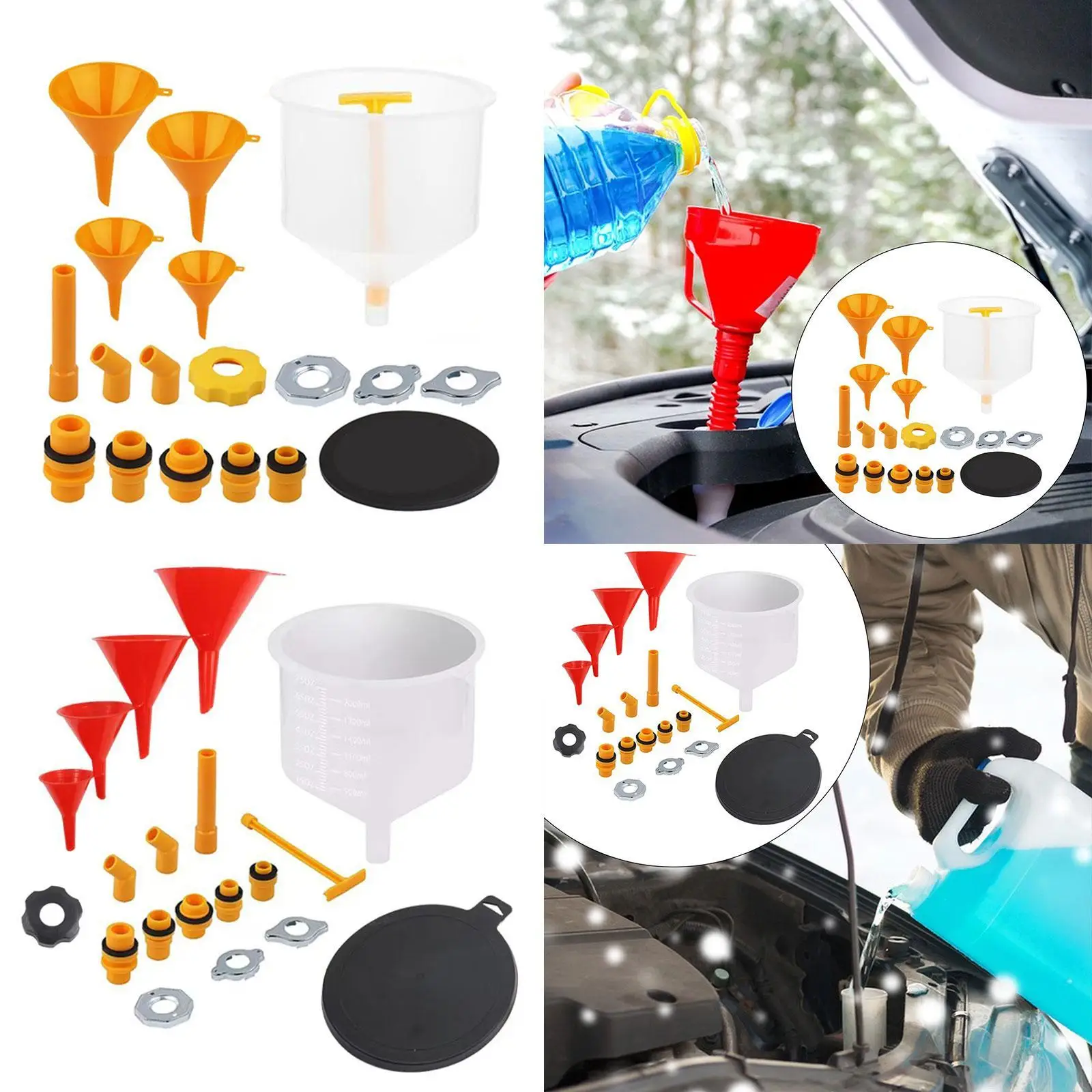 

19x Generic Leakproof Coolant Funnel Set Automobile Accessory with Adapters