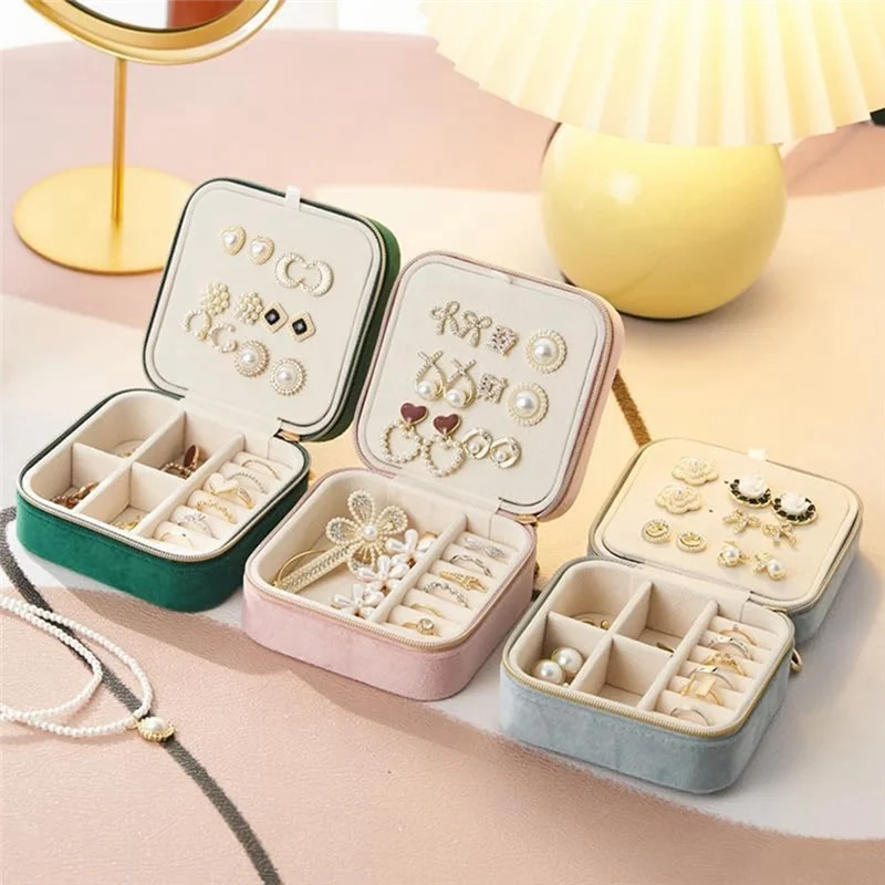 ABLU-caja de almacenamiento de joyería de viaje de terciopelo de felpa, pendientes y anillos, estuche de joyería de viaje, organizador de joyería, caja organizadora de viaje, Dura gris