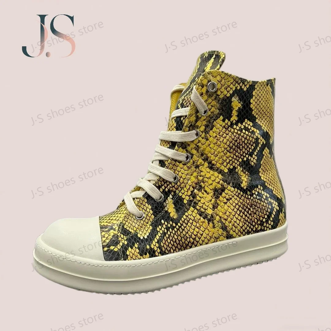 

R-o Men Sneaker Yellow Boa Leather High Top Shoe Lace Up Women Casual Shoes Boots Zipper Sneakers Yellow Cowhide Ankle Boot