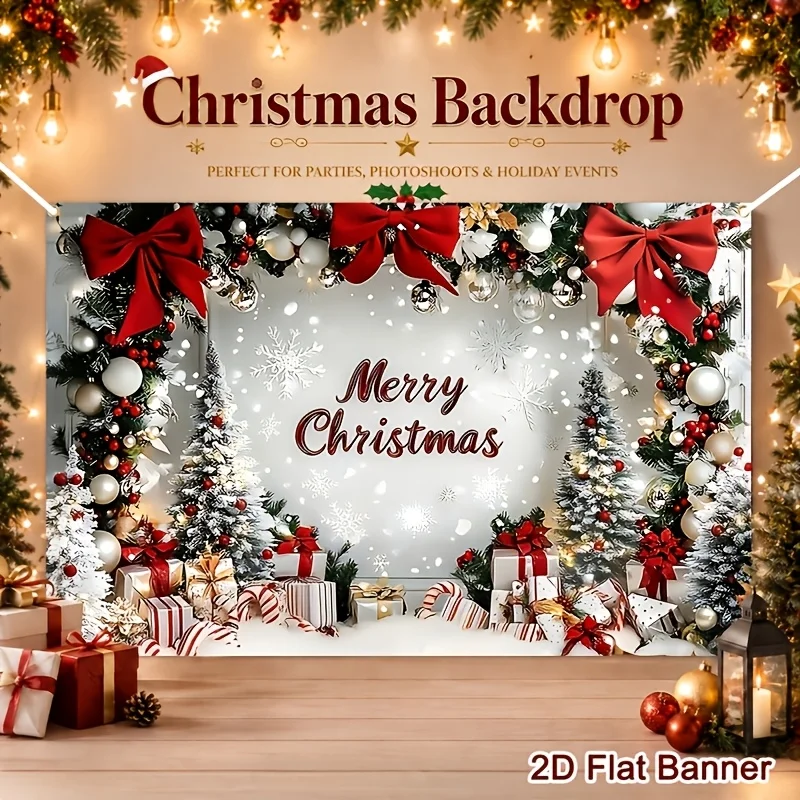 Premium Merry Christmas Wall Tapestry Polyester Xmas Holiday Banner Decoration Festive Snow Scene Art for Home Party Room Accent
