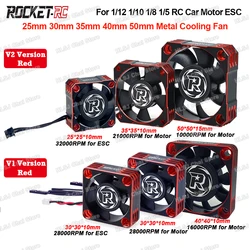 Rocket-RC-Metal Cooling Fan, ESC Motor Heat Sink-V1 V2 Versão, Vermelho e Preto, 25mm, 30mm, 35mm, 40mm, 50mm, 1:10, 1/8, 1/7, 1/5