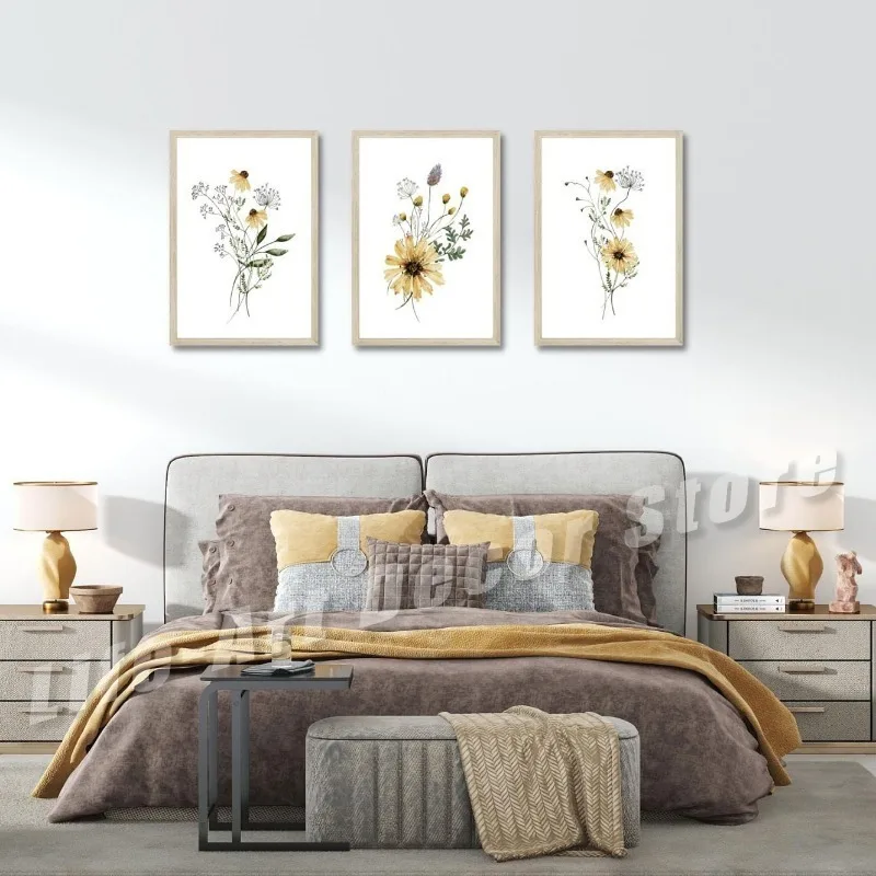 Daisy and Bee Posters Prints Daisy Floral Canvas Painting Watercolour Flower Wall Art Picture for Living Room Home Decor Gift