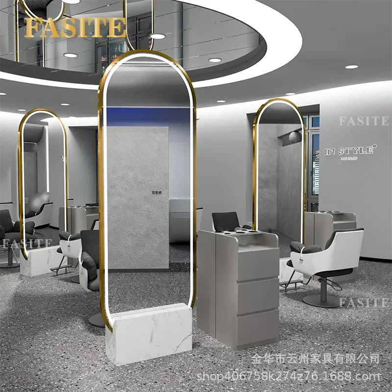 For Hair Mirror Table Barber Shop Floor to Ceiling Double Sided Lamp Wall Mounted Perm Dye Station