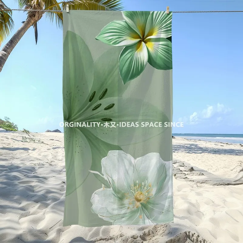 

Green Floral Summer Beach Towel Patterned Sunscreen And Windproof Suitable For Swimming Pool Camping Travel