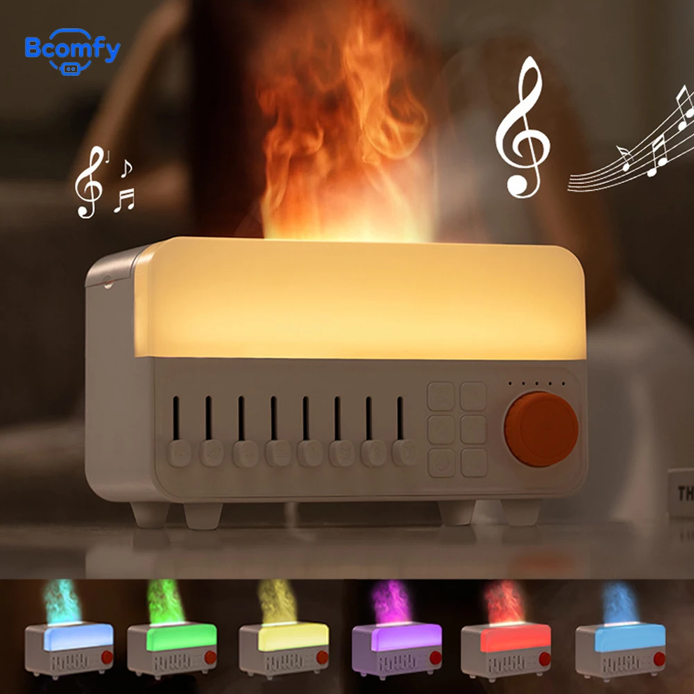 مرطب عطري يحاكي لهب الزيوت العطرية الناشر الروائح ضباب صانع مع بلوتوث الضوضاء البيضاء والضوء الليلي