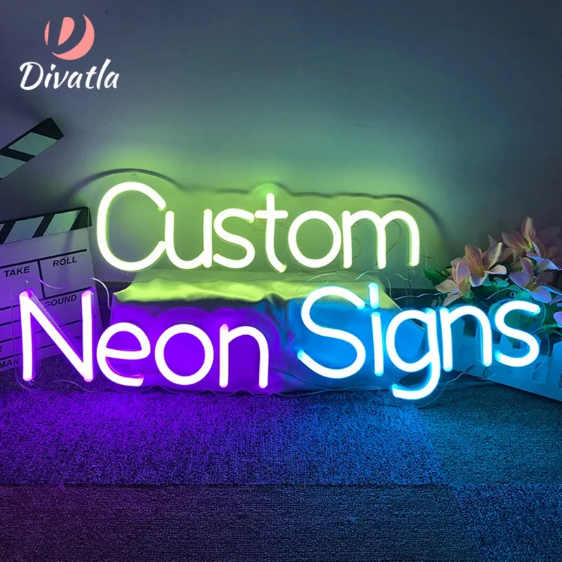 DIVATLA personalizza personalizzato Flex RGB Logo lettere luce acrilica parola decorazione per interni evento LED insegna al Neon personalizzata