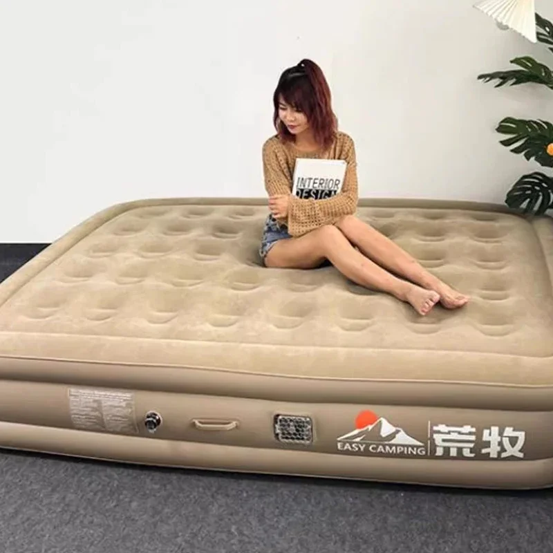 Cama doble de tamaño King, asiento inflable de diseño suave y seguro para acampar, portátil, moderno, de lujo, para viaje, muebles para el hogar