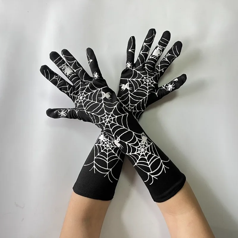 Halloween Long Party Gloves, Novel Spider Bat Pattern Cosplay Gloves, Fashion Festival Costume Accessory for Masquerade Dress‑up