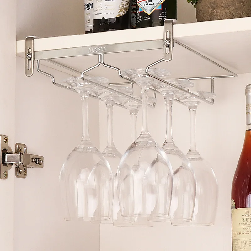 

Stainless Steel Cabinet Hanging Red Wine Glass Rack CWine Glass Hanging Glass Holder for Home Bar Kitchen Storage Organizer