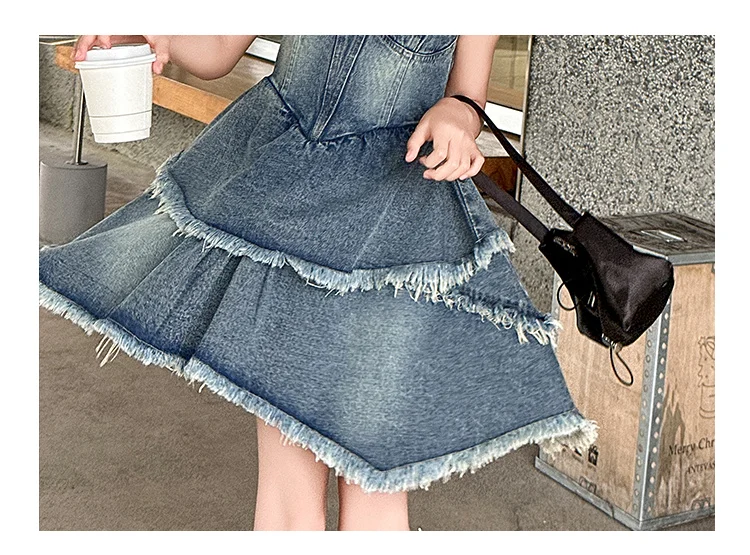 Jeanskleider für Teenager-Mädchen, ärmellose Sommerkleider, einteilige Kleidung, Kinder-Jumpsuit, Overalls, einfarbiges Kleid, modisches Kinderkostüm – Detail 12