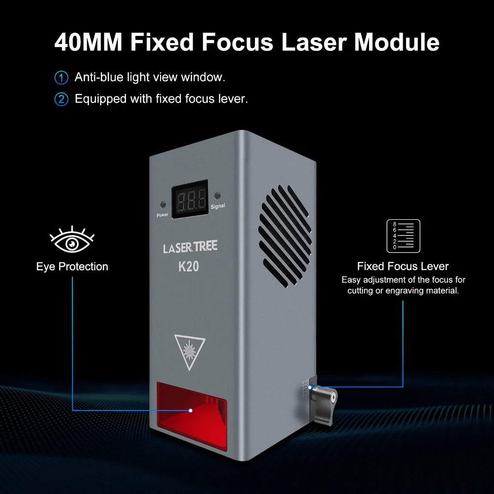 LASER TREE 20W Optical Power Laser Module With Air Assist Nozzles 455nm Blue Light Laser Cutting Engraving Equipment Tools