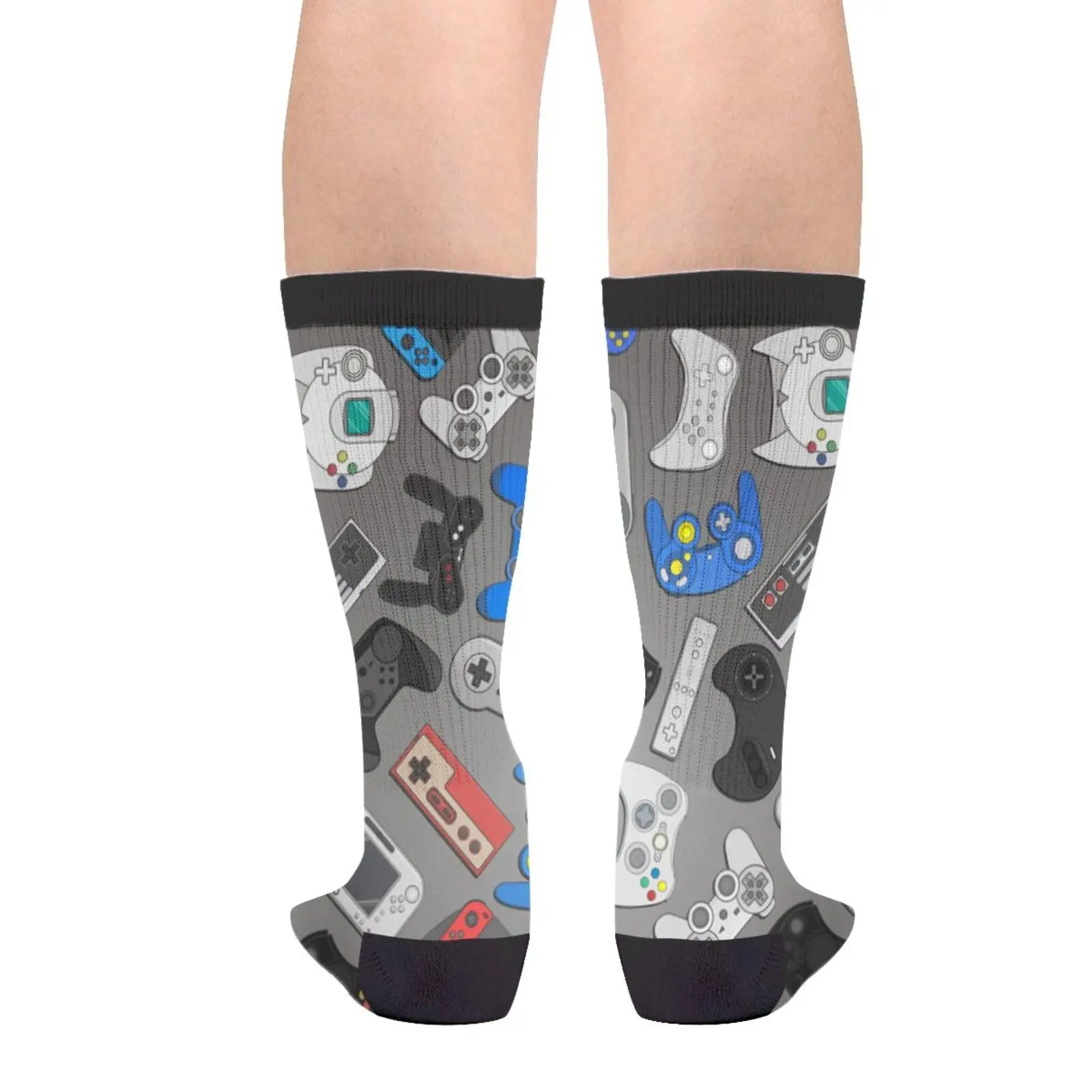 Grey Game Controller Novelty Crew Socks Casual Crazy Funny Dress Socks For Women Men Teens Gift