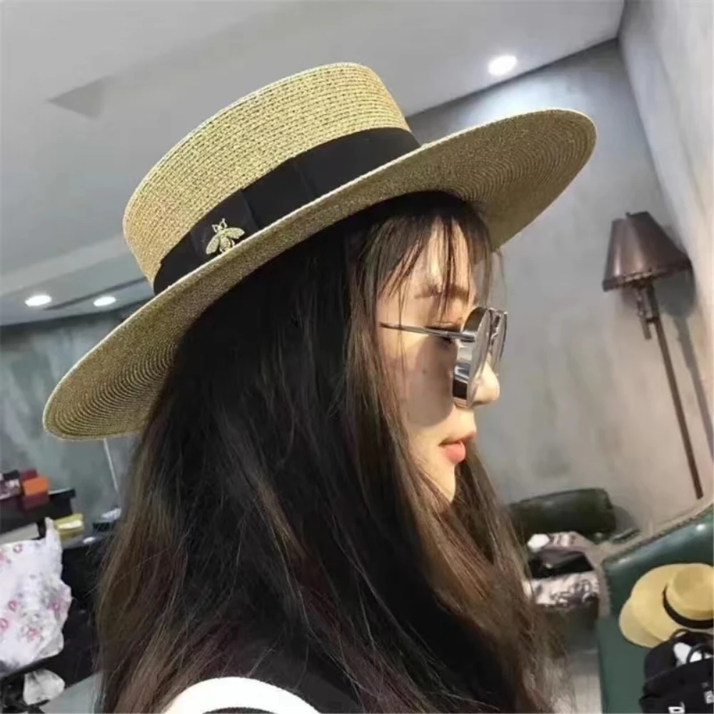 202406-zi21 ins chic summer Gold wire weaving paper bee fake photo fedoras cap men women leisure panama jazz hat