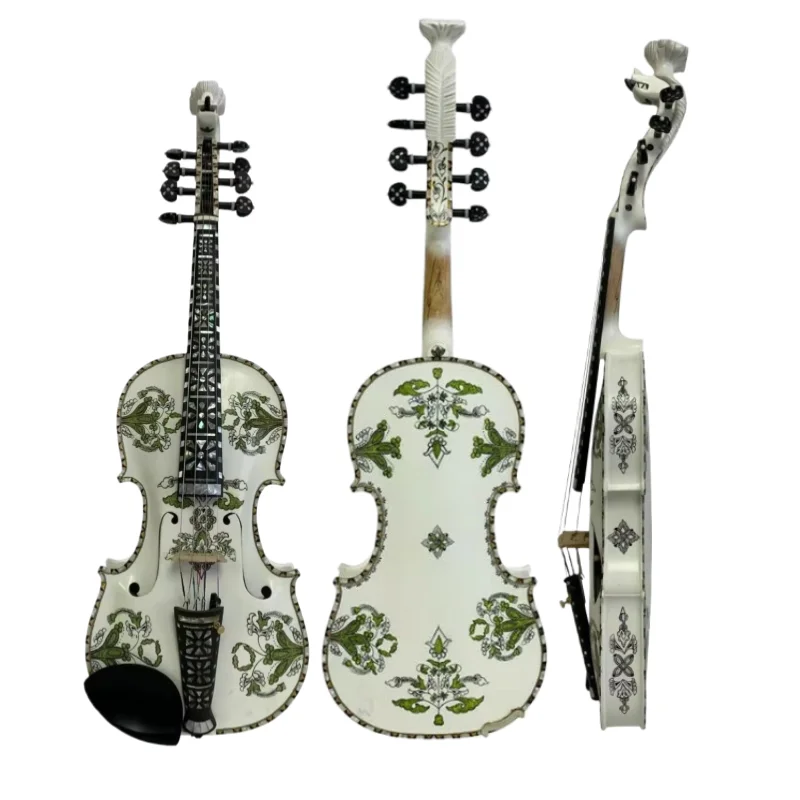 Professional Deluxe fancy handmade Norwegian fiddle white beautiful 4/4 violin 8strings concert play