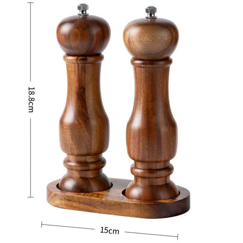 7-inch Manual Small leaved Acacia Wood Pepper Grinder Sets BBQ Spices Shaker Kitchen Seasoning Bottle Sea Salt,Black Pepper Mill