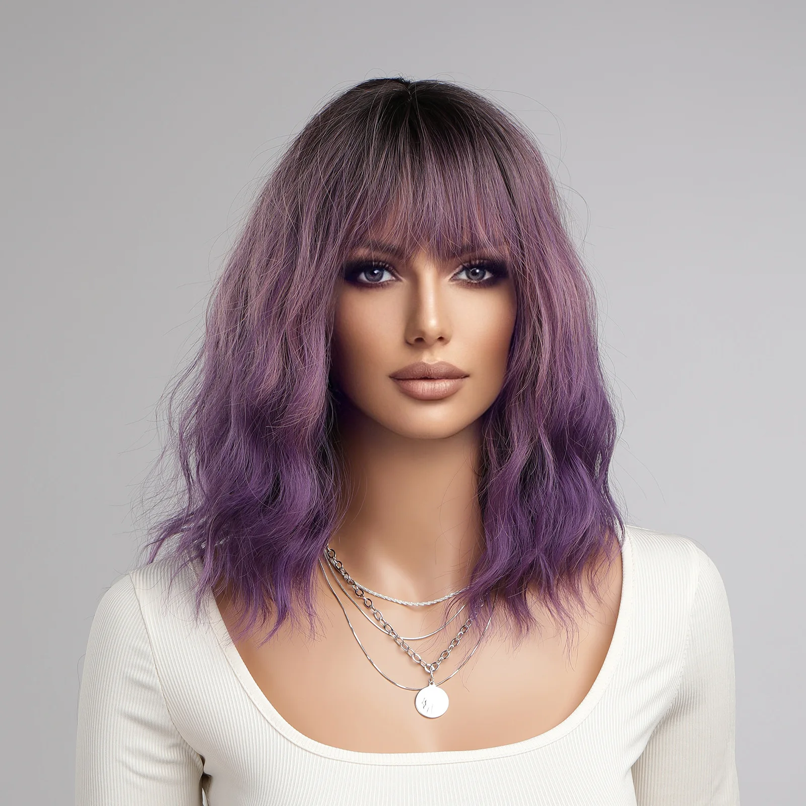 

European and American wigs Qi bangs medium and long curly hair temperament wig wig headgear