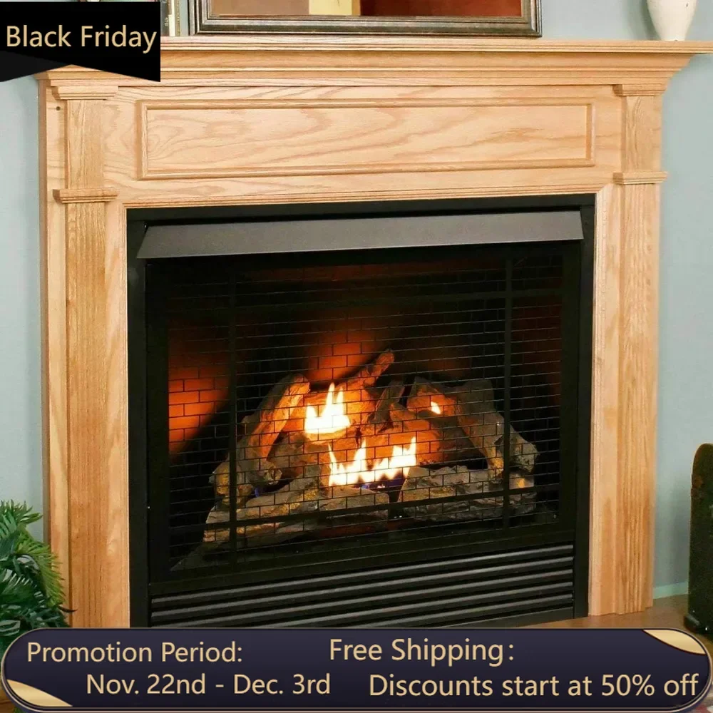 Dual Fuel Ventless Gas Fireplace Insert, Remote Control, 9 Fire Logs, Use with Natural Gas or Liquid Propane