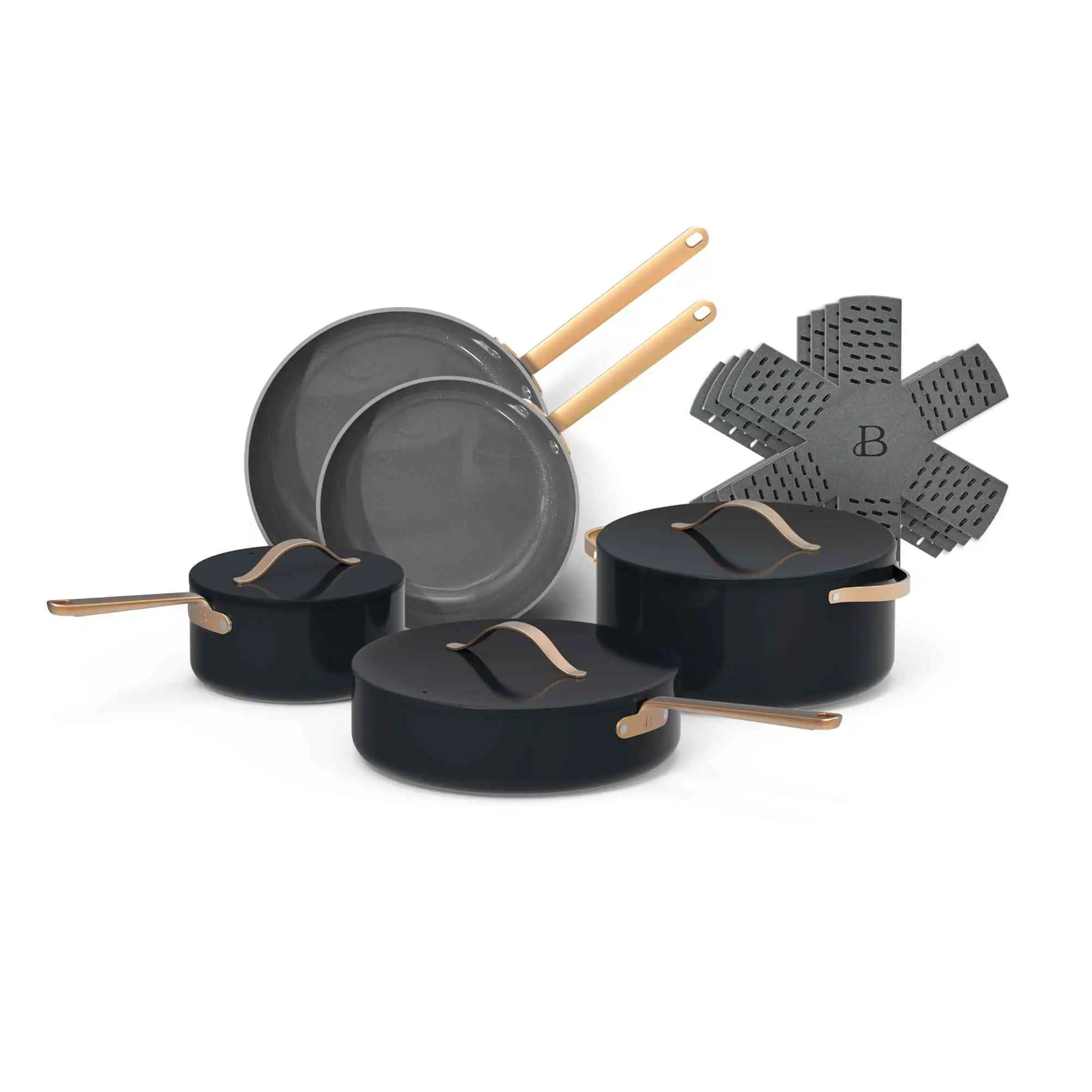 

Beautiful 12pc Ceramic Non-Stick Cookware Set, Black Sesame by Drew Barrymore