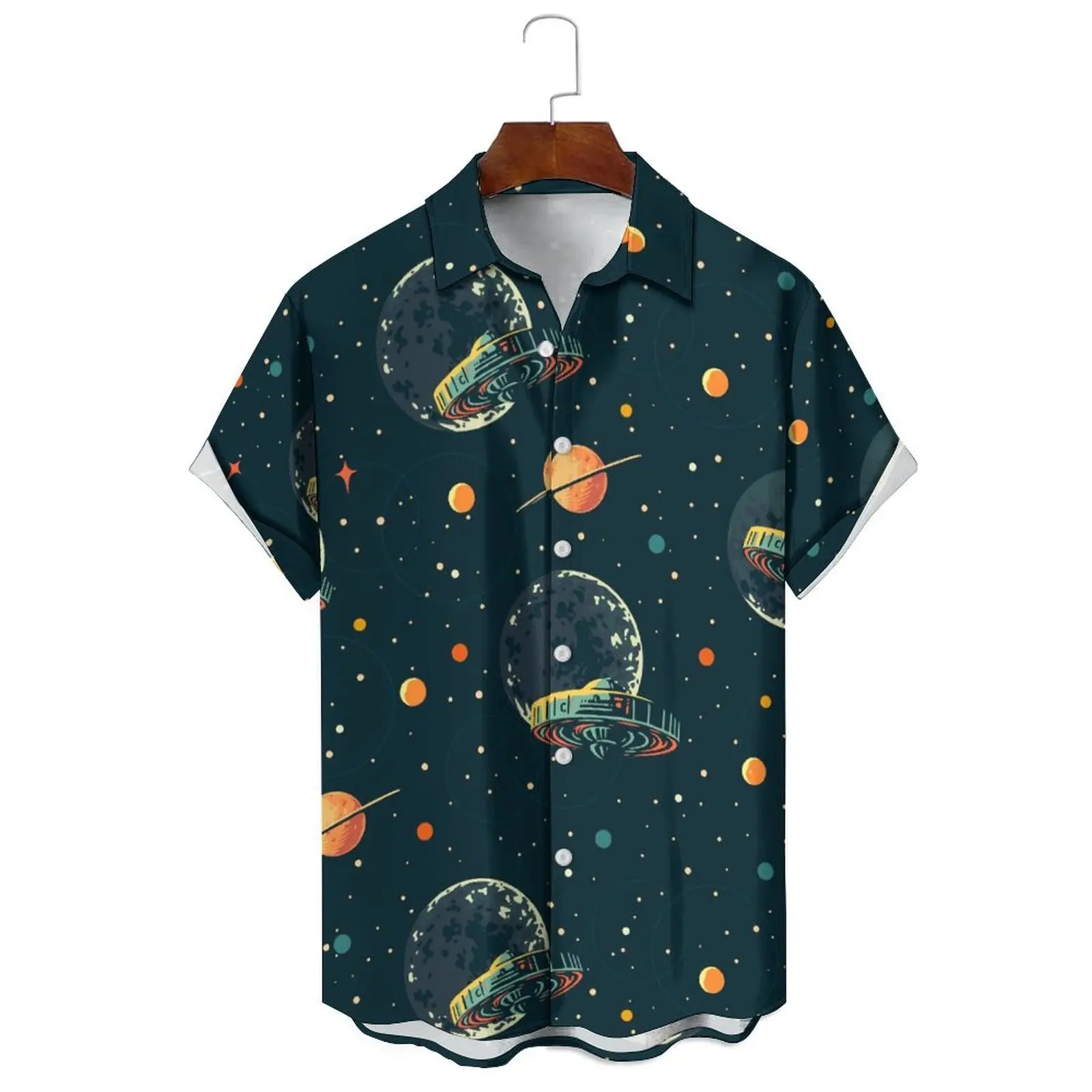 

Summer Men's/Women's Fashion Irregular Abstract Cartoon Interplanetary Print Loose Casual Everyday Can Wear Short-Sleeved Shirt