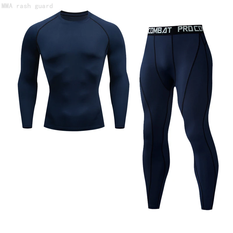 

Solid color Fitness Clothing Men's Compression Shirt Leggings Quick dry Running T-shirt Long Sleeve Second Skin Rash Guard Male