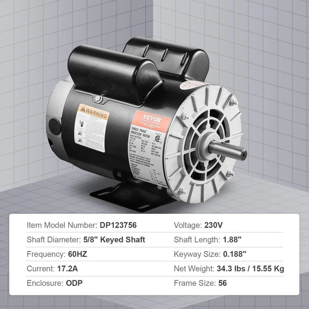 3.7HP Air Compressor ไฟฟ้ามอเตอร์ 230V 17.2A 3450RPM 56 กรอบตามเข็มนาฬิกาทวนเข็มนาฬิกาหมุนโรงงานการตั้งค่า CCW