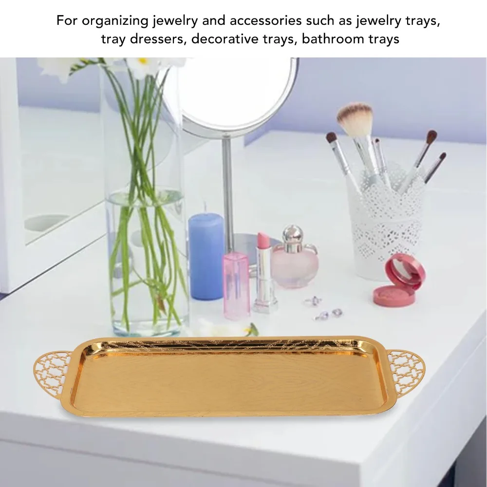 Stainless Steel Serving Tray Rectangular Star Handle Tea Cup Tray 35.2 x 13.8 x 1.8 cm Oblong Makeup Organizer Tray