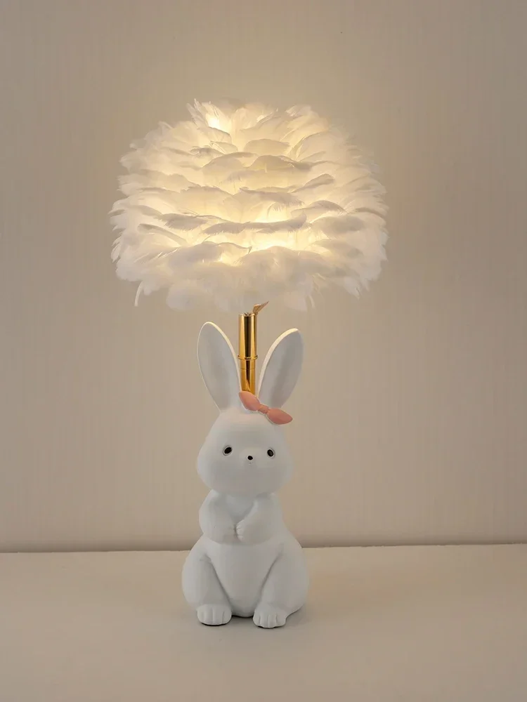 Feather rabbit Nordic ins girl bedroom bedside lamp creative romantic warm birthday gift desk lamp