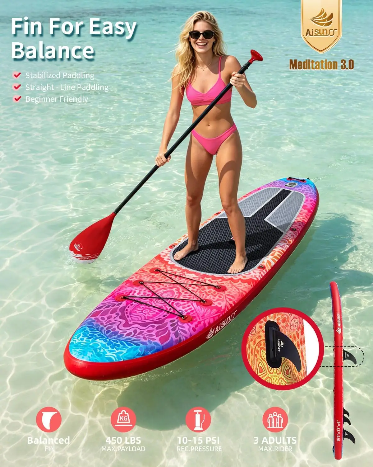 Inflatable Paddle Board for Adult, Paddle Board for All Skill Levels, Wide SUP Board with Primium Accessories Include SUP