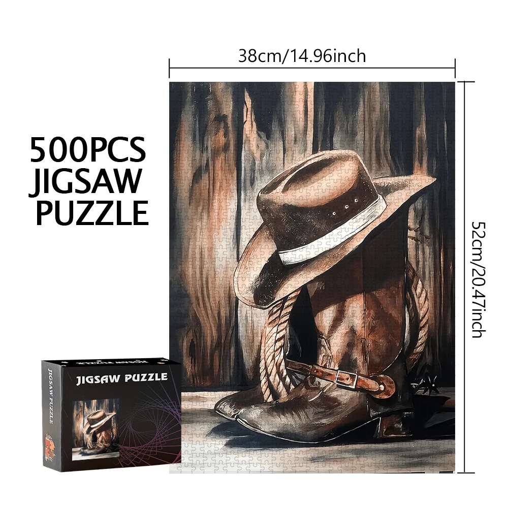 Cowboy Hat & Boots 500pcs/1000pcs Puzzle Game - Gift for Family Interactive Play, DIY Jigsaw Fun, Home Decor Brain Challenge –