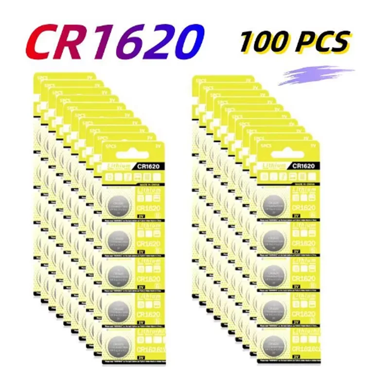 CR1620 100PCS Lithium Coin Cell DL1620 BR1620 Button Battery for Watch Car Remote Control Calculator Shavers FREE SHIPPING