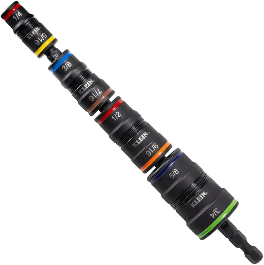 

9-in-1 Impact Driver Socket Set, 4 Flip Sockets with 1/4 to 3/4-Inch Nut Driver Sizes, Color-Coded for Easy ID, 6-1/2-Inch Shaft