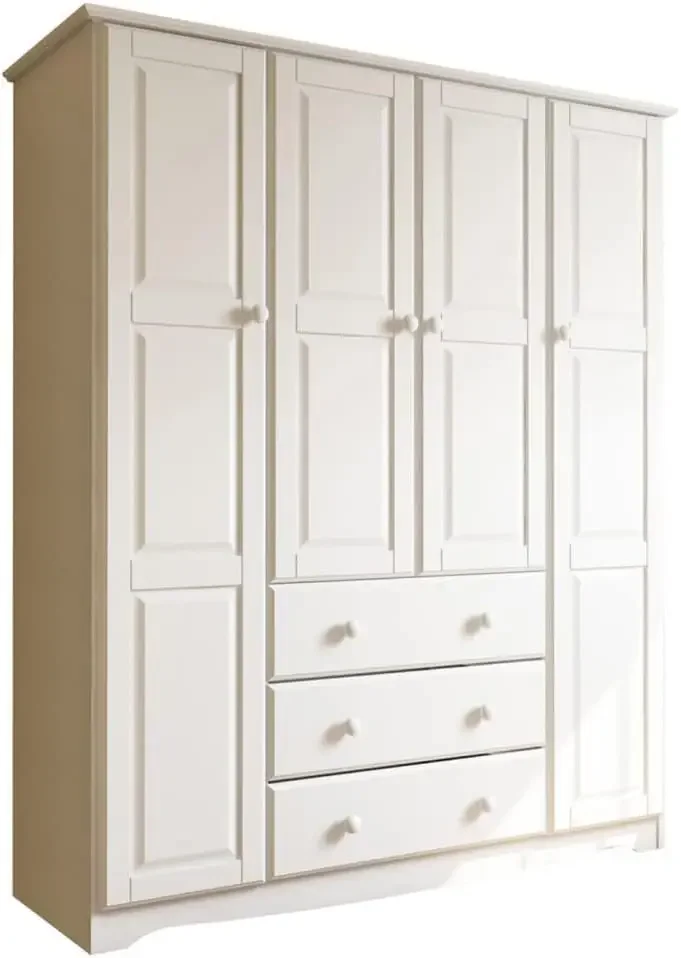 

-Solid Wood Family Wardrobe Closet Armoire with Clothing Rods White 60.25" w x 72" h x 20.75" d Renewable Eco Friendly Wood
