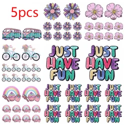 5PCS/lots Cartoon Patch Rainbow Letter Flower Car Patch Embroidered Patches For Clothes Backpack Hats Sew Badges Iron On Patches