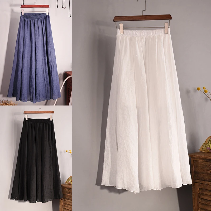 

High Waist Chiffon Frill Skirt Mini Skirt Mid-calf A-line Solid Color Breathable Flowing Skirts For Women Summer Prairie Chic